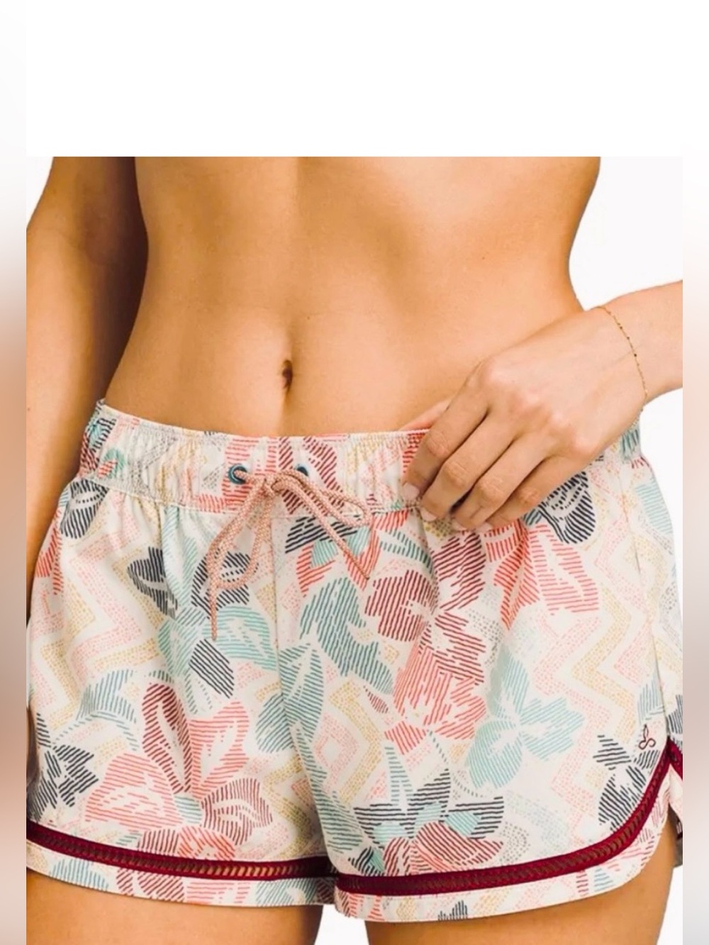 prAna Mariya Shorts Women’s Medium Cream Floral Geometric Print Drawstring